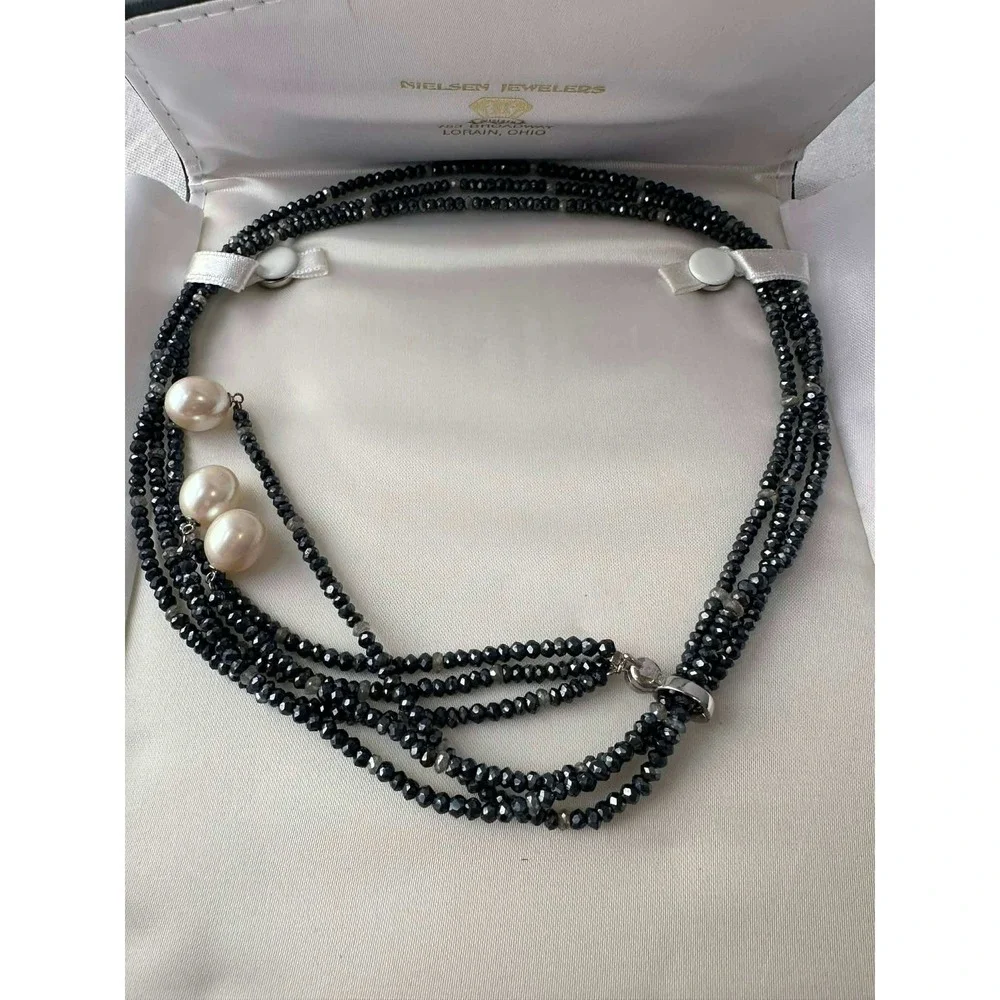 Elegant Multi Stranded Beaded Pearl Necklace with Pearl‎ Drop Accents